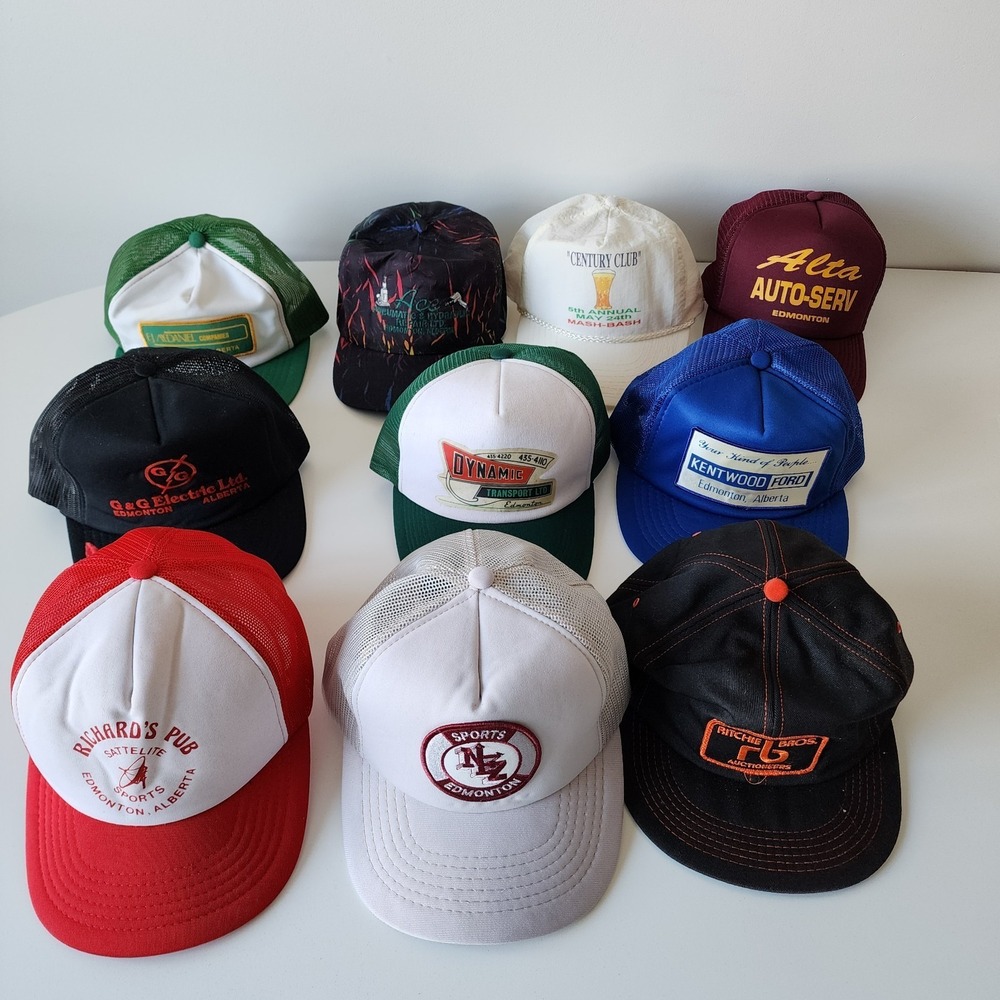 Vintage 80s 90s Trucker Hat Lot of 10 Caps Mesh Snapback Patch Edmonton Alberta